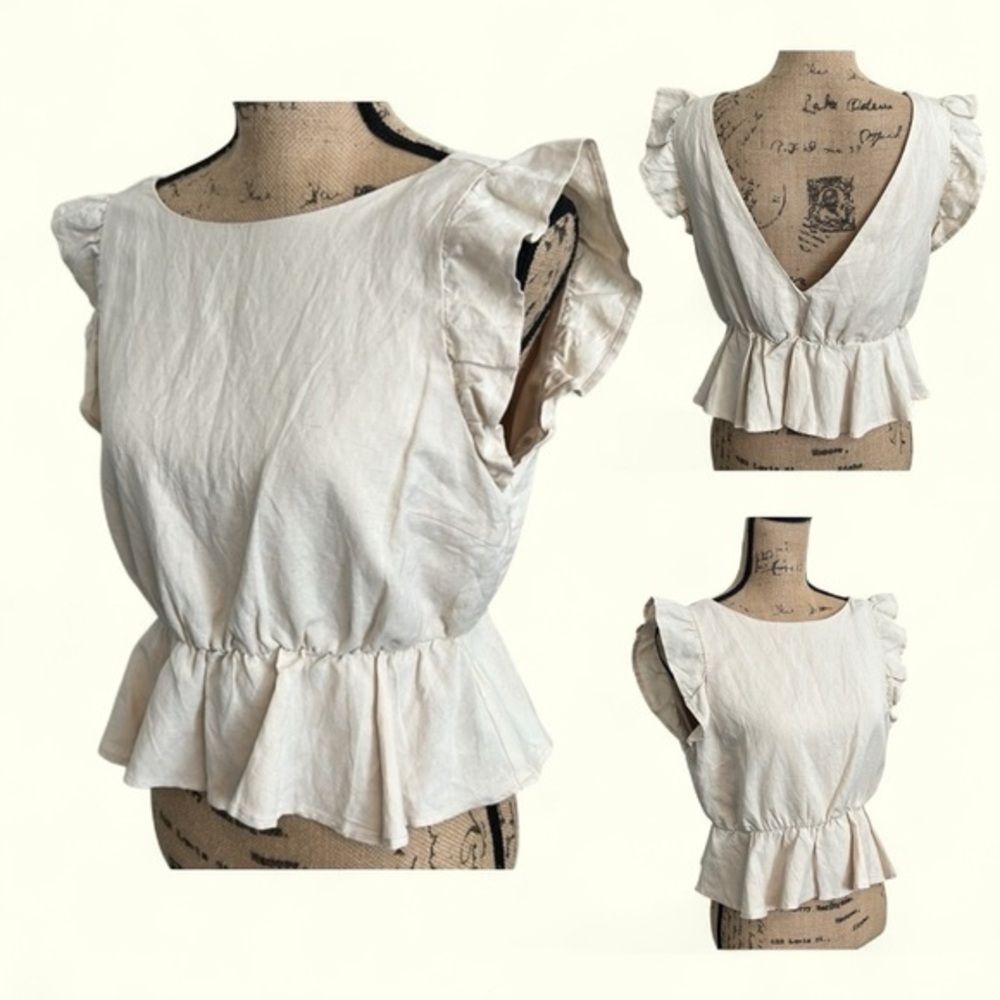 Lena - Elegant Cream Ruffle Top, Size Medium PTP 19”